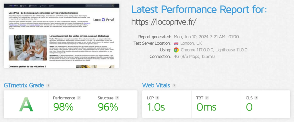 Analyse avec GTmetrix