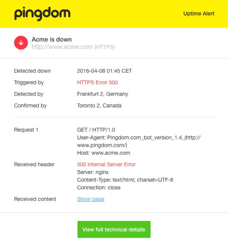 Alerte de site indisponible